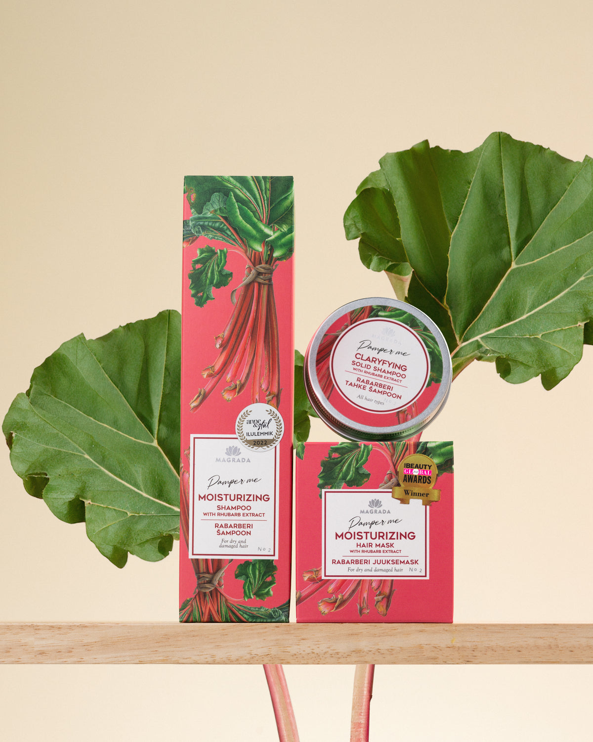 Hårvårdsset Med Schampo, Hårmask Och Schampokaka - Rabarber & Aloe Vera